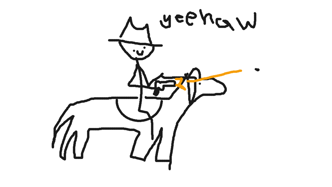 he is a cowboy on the horse and he is shooting da guns