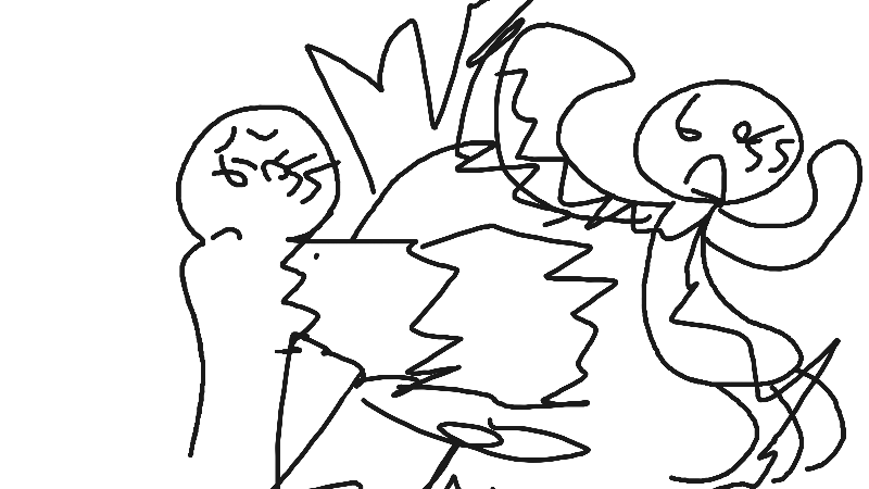 Drawing of "boss battle" by @mathias0rants