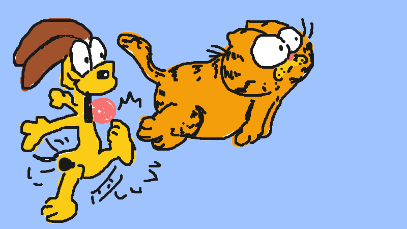 Odie punts Garfield for once rather than Garfield punting Odie. #Garfield
