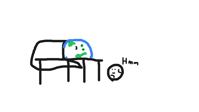 Drawing of "the moon checking under the bed" by @baka