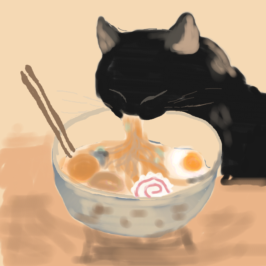 Cat eating Ramen
