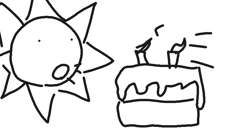Drawing of "the sun blowing out birthday candles" by @mr-man